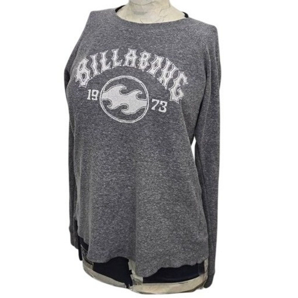 Billabong Thermal Shirt Mens Medium Grey Waffle Knit Long Sleeve 1973 Graphic T